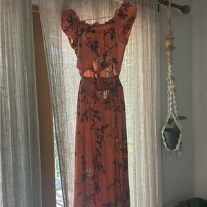 Floral Print Women's Dress in Coral